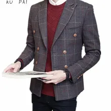 Осень и зима двубортный пиджак мужской костюм для отдыха в клетку мужской корейской версии костюма