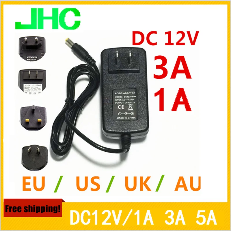 

High quality Apply RGB LED Strip AC DC Power Supply driver 12V Power Adapter 1A 3A 5A 110V 220V To 12V Adapter EU US UK AU Plug