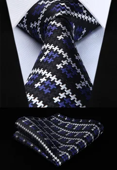 

Blue White TG701B8S Check 3.4" Silk Woven Men Tie Necktie Handkerchief Set