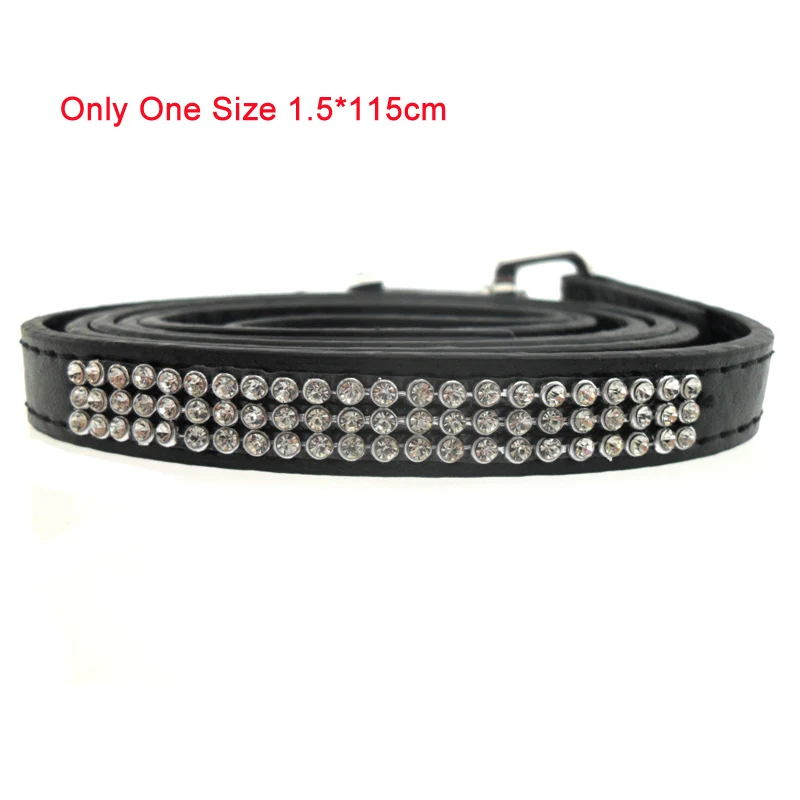 Black Leash Ошейник из искусственной кожи для собак, блестящие стразы ошейники для кошек для щенков, кожаный однотонный поводок для собак, чихуахуа, мопса, Йоркского питомца, ошейники для маленьких собак - Цвет: Black Leash