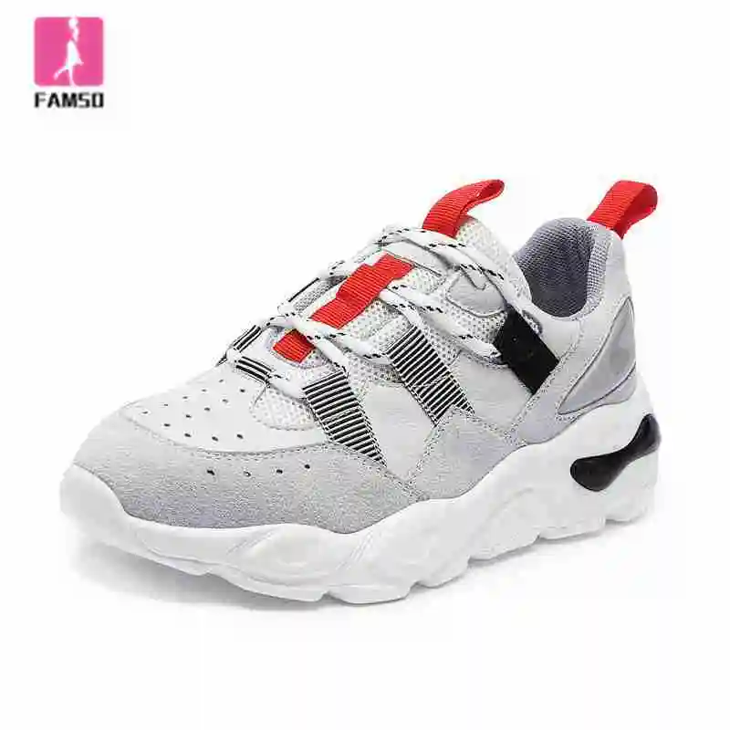 

FAMSO Womens Sneakers Shoes 2019 Fashion Lace-up Cow Suede Round Toe Breathable Rubber foam bottom Women's Vulcanize Shoes