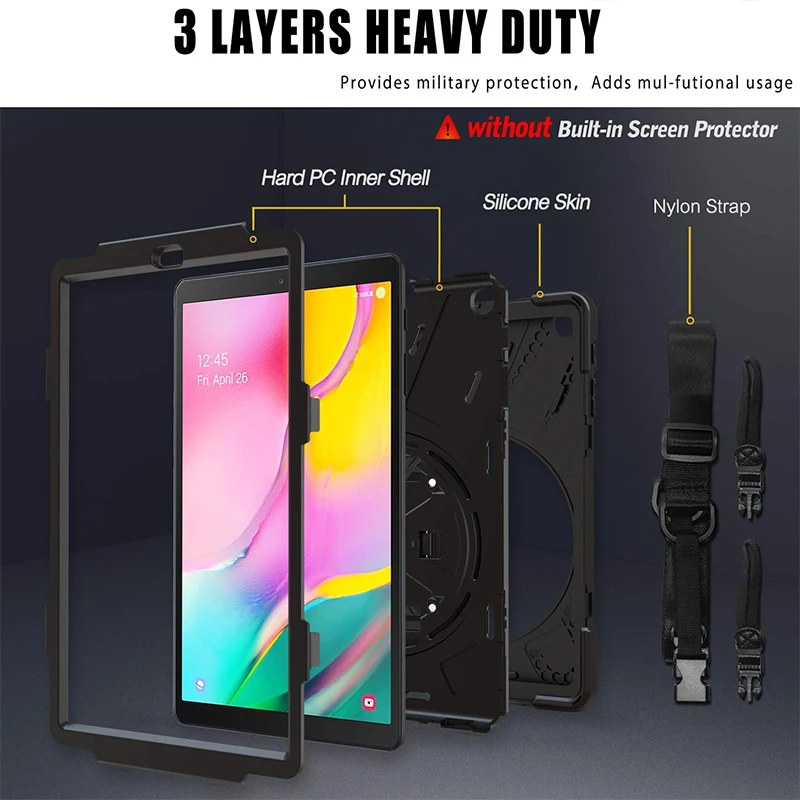 CHINFAI Shockproof Kids Case for Samsung Galaxy Tab A 10.1 T510 T515 Silicone Tablet Case with Holder and Strp for SM-T515