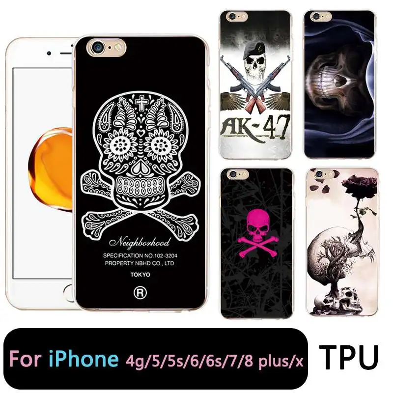 Qmswei ТПУ Ясно Телефон чехол для iPhone 6 6S 7 8 Plus x милые мягкие Череп Окрашенные