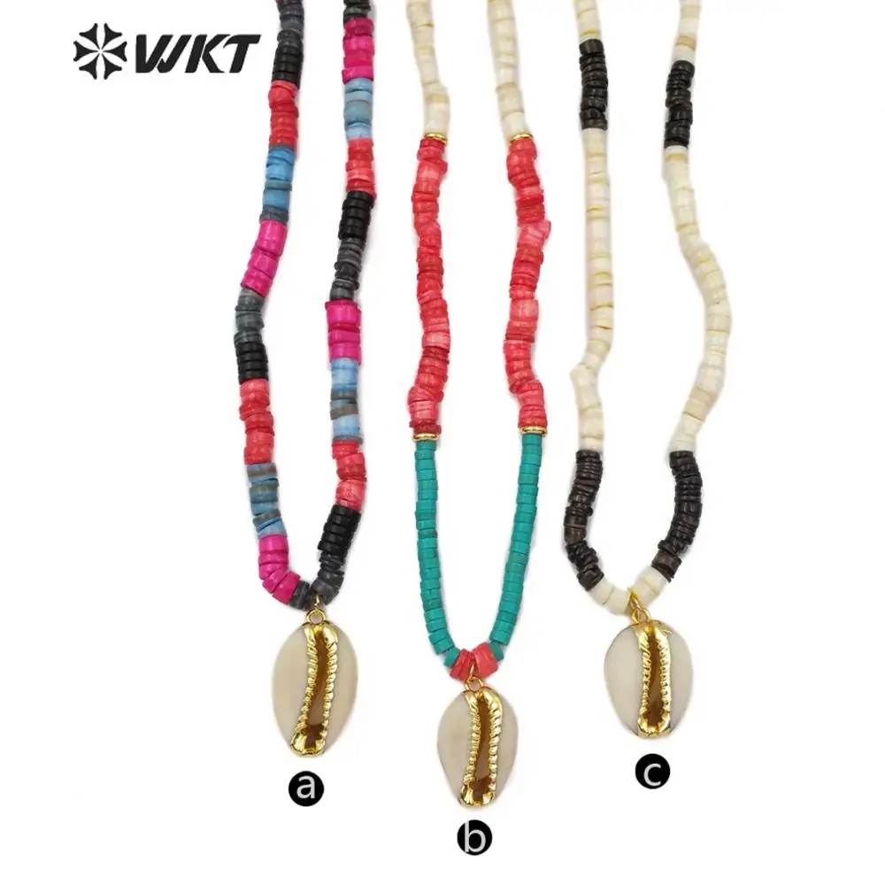 

WT-N1160 Cowrie Shell Necklace Multi Color stones Beaded Necklace Cowry Shell Pendant Necklace Sea Shell Jewelry