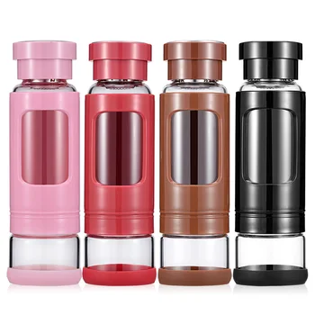 

KAXIFEI High quality 430ML 520ML portable Glass water bottle with tea infuser water tea bottle heat-resisting Portable rope