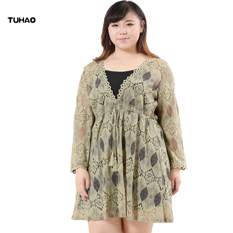 

TUHAO Plus size 4XL 6XL 8XL 10XL women's Dress 2017 autumn long sleeve lace elegant two piece office women dresses MS03