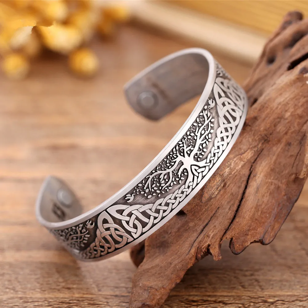 Skyrim Vintage Tree of Life Bracelet Cuff Bangle Stainless Steel Zinc Alloy Magnetic Bangles Jewelry Gift for Men Women bangle bracelet stainless steel bracelet magnetic bracelet