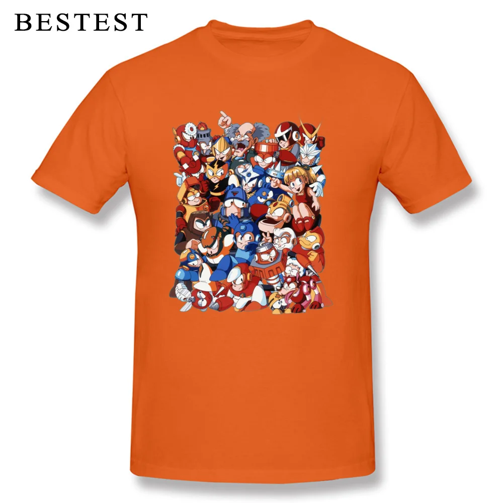 Custom Classic Mega Man characters 7427 T-shirts for Men Fashion Father Day O-Neck 100% Cotton Short Sleeve T-shirts T Shirts Classic Mega Man characters 7427 orange