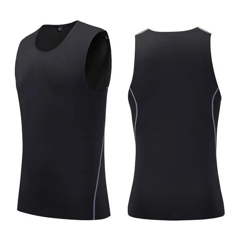 Summer Mens Tank Top Fast Drying Black O neck Training Sports Vest Gym