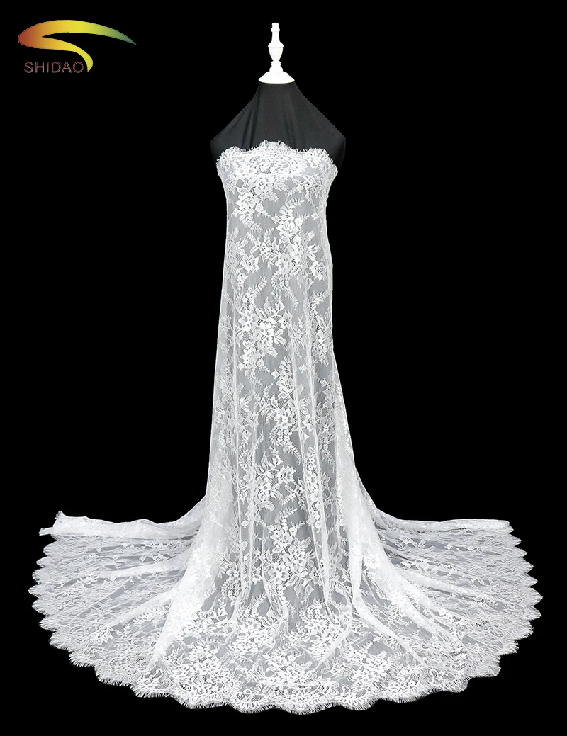 

Latest high quality french floral lace eyelash wedding lace fabric 150*300CM/piece free shipping white black bridal lace