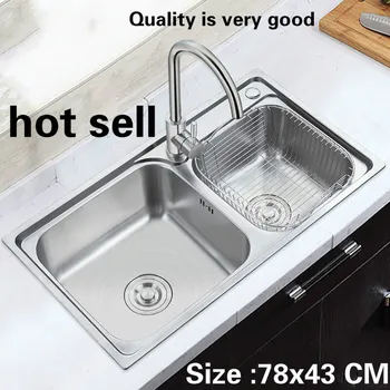 Best Free Shipping Standard Kitchen Double Groove Sink Wash The Dishes Food-grade Stainless Steel Hot Sell 780x430 MM