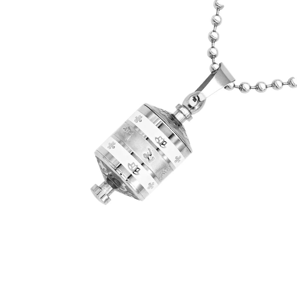 Retro Buddhist Om Mani Padme Hum Prayer Mantra Openable Wheel Bottle Keepsake Necklace Jewelry