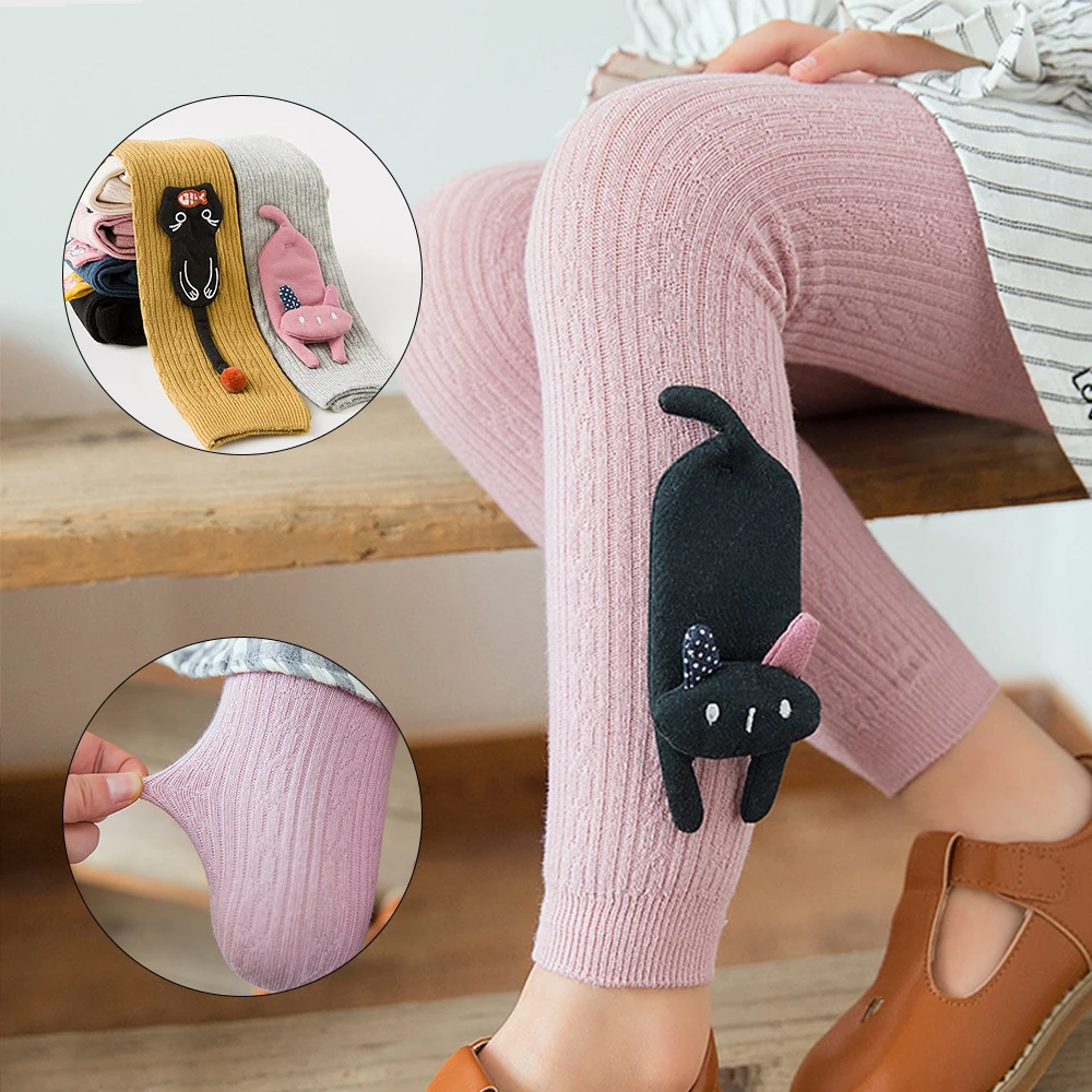 

Girl Leggings Children Autumn Fashion Solid Candy Color Cartoon Cat Pants Girls Kids Elastic Waist Simple Baby Girl Warm Pants