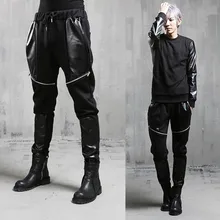 Для мужчин Искусственная кожа в стиле пэчворк в стиле хип-хоп Штаны мужские панталоны Для мужчин S джоггеры Повседневная пот Штаны хип-хоп Танцы брюки для мужчин