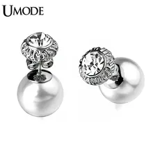 UMODE Ювелирные изделия для женщин: двустороние серьги-гвоздики с покрытием из белого золота и австрийскими драгоценными камнями огранки Бутон и Жемчужина JE0252B