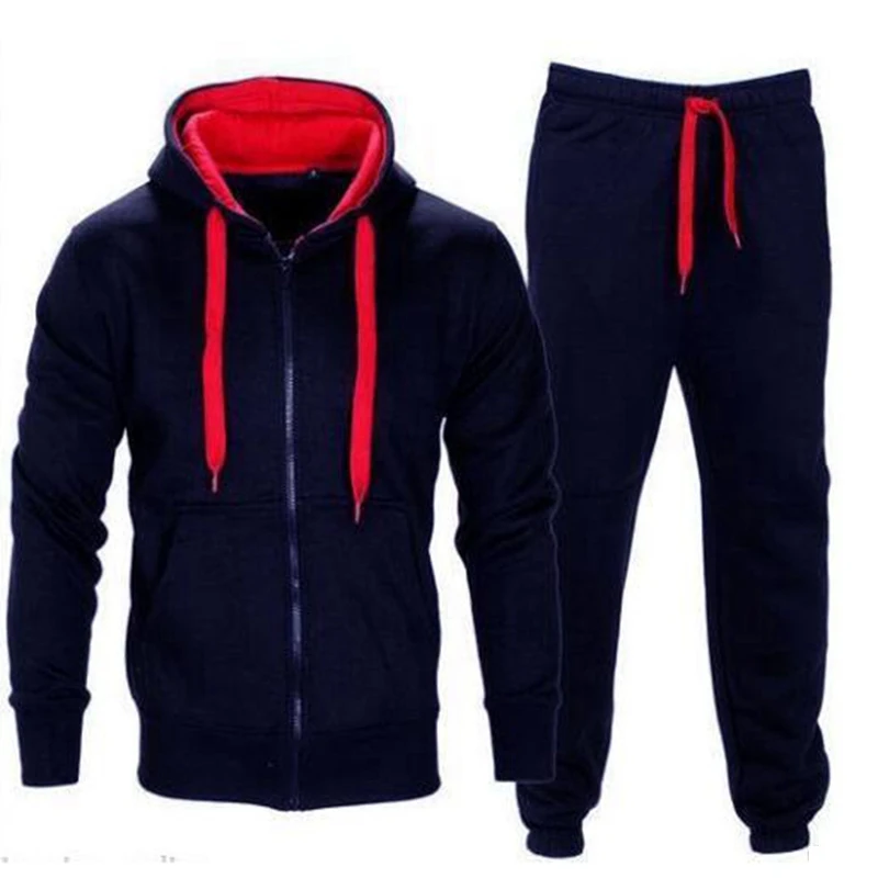 LASPERAL, осенняя мужская спортивная одежда, мужская одежда, костюм, мужской комплект одежды, толстовка+ штаны, набор для бега, мужской спортивный костюм, спортивный костюм - Цвет: Dark Blue Red