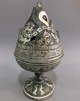 

Chinese Bronze hand-made silver-plated pine cones incense burner Decoration