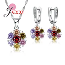 JEXXI Luxurious Flower With Shiny CZ Crystal 925 Sterling Silver Jewelry Set With Necklace & Earrings Wholesale Price