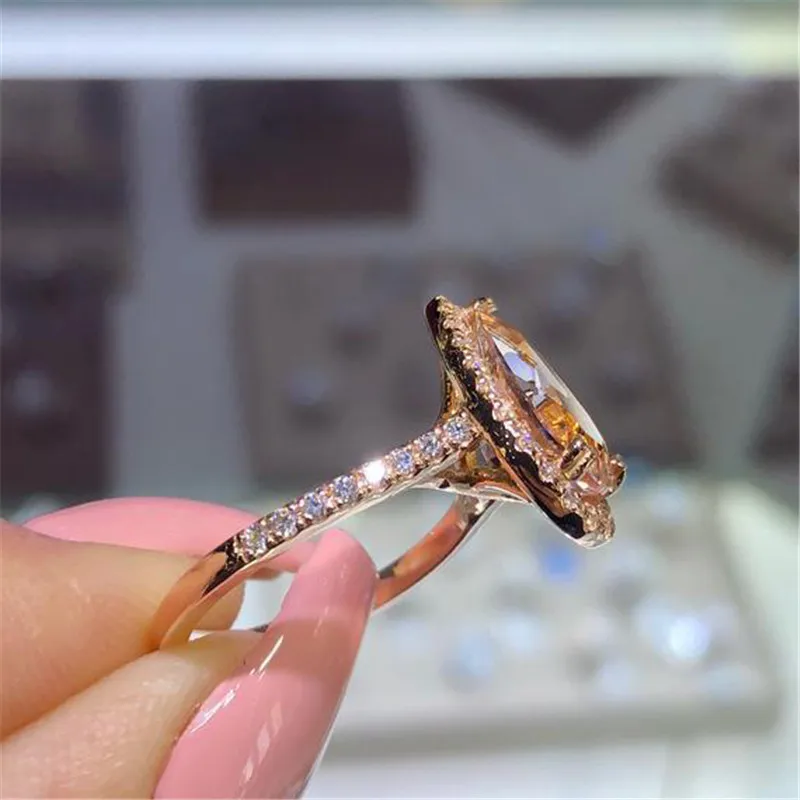 Modyle New Brand Gold Color Champagne Cubic Zirconia Pear Shape Engagement Ring for Woman Dropshipping