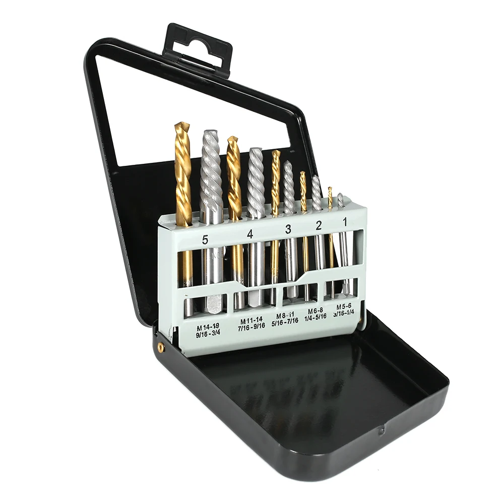 10pcs Alloy Steel Drill Bits Left Hand Drill Bit Broken Bolt Damaged Screw Extractor Set with Metal Case 10pcs Alloy Steel Drill Bits Left Hand Drill Bit Broken Bolt Damaged Screw Extractor Set with Metal Case