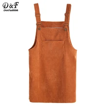 Dotfashion Corduroy Overall платье с карманом Спагетти ремень Цельнокройное платье 2018 Осень Дамы без рукавов короткое платье;
