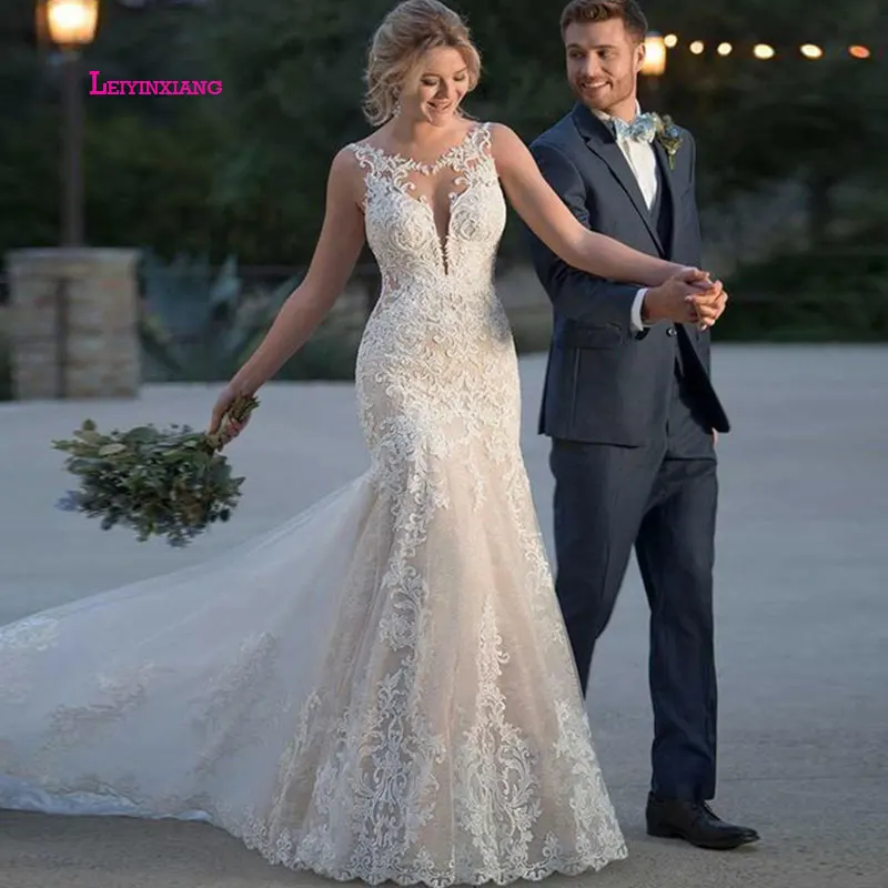 

LEIYINXIANG New Arriva Wedding Dress Vestido De Noiva Sereia Robe Sexy Mermaid Lace Backless Custom Made Berta Bridal Sweetheart
