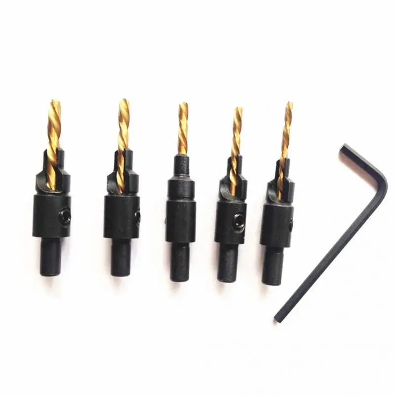 GMTOOLS Countersink Drill Bit Set, 5Pcs Tapered Drill Bits M2 HSS, With 1/4" Hex Shank Quick Change And Allen Wrench, Counter Sinker Set For