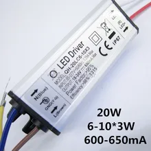 1 шт./лот 6-10x3w 20 Вт Светодиодный драйвер DC18-34v 650mA Питание Водонепроницаемый IP67 драйвер постоянного тока для прожектора