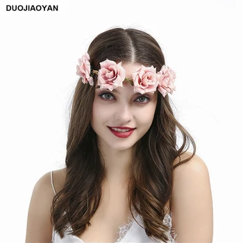 

DUOJIAOYAN flower headband Woven belt rose crown wedding wreath fashion women hairband accessories