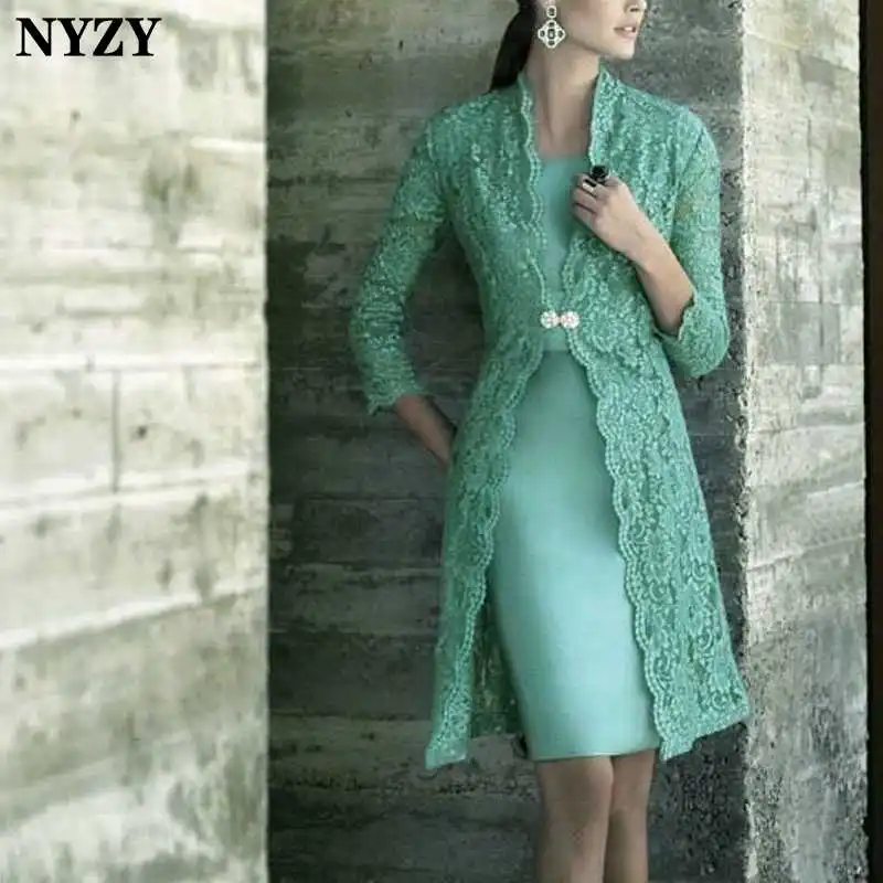 NYZY M139, элегантное платье-футляр, 2 предмета, бирюзовое, зеленое, для матери невесты, платья с кружевным болеро, для свадьбы, вечеринки, vestidos coctel - Цвет: turquoise