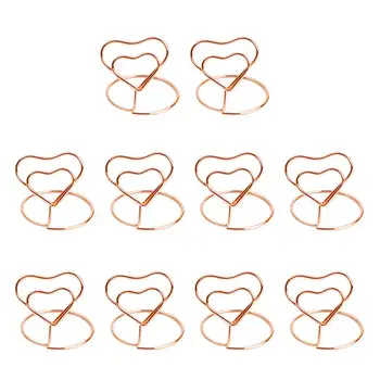 

10pcs Heart Shape Place Memo Card Holder Lovely Wire Table Number Holders with Base for Restaurant Wedding Banquet (Rose Gold)