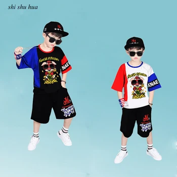 

Boy Clothes Sportswear Suit Summer Fashion Stitching Kids Clothing Raglan Short Sleeves T-shirt Shorts 4-15 Y 2019 Hot Sale