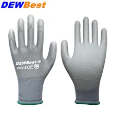 DEWBest CE сертифицированные EN388 полиэстер черный PU рабочие защитные перчатки механические рабочие перчатки