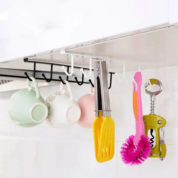 Newly 2 Pcs Under Cabinet Hanger Rack 6 Hooks Kitchen Cupboard Storage Shelf Hook VA88