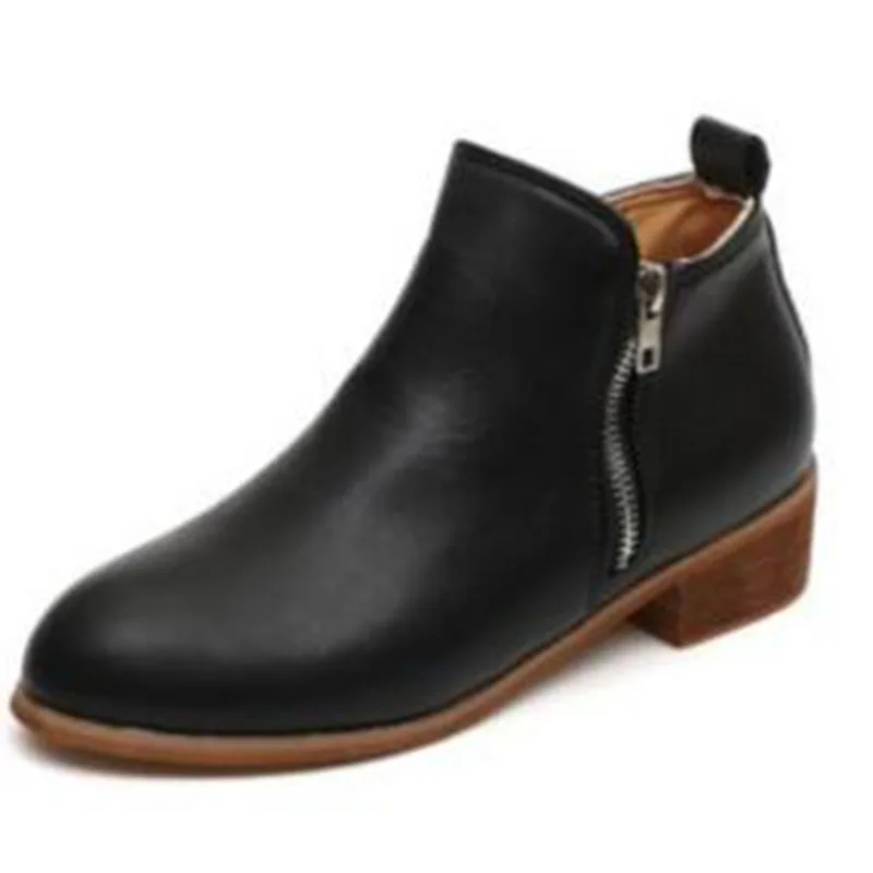 

2019 New Women Fashion Boots with Zipper Low Heel Boots Winter Shoes Flock Leather Ankle Boots Mujer Bootie XWX6929