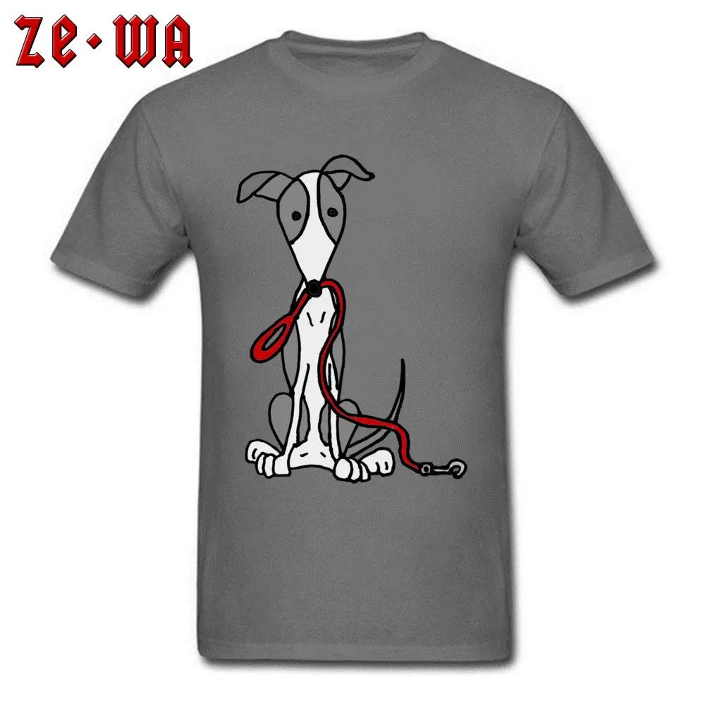 Europe T Shirt New Coming Short Sleeve Comics Cotton Fabric Crewneck Men Tops T Shirt Summer Clothing Shirt Summer Autumn Cool Funny Greyhound Dog with Red Leash carbon