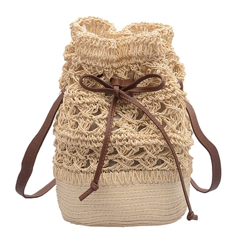 

Woven Open Bucket Bag Fashion Beach Bag Simple Straw Bucket Bag Women'S Hollow Shoulder Diagonal Package