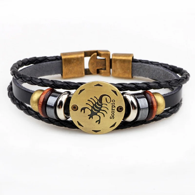 Женский кожаный браслет регулируемый с 12 зодиакальными знаками|bracelets for|leather bracelets
