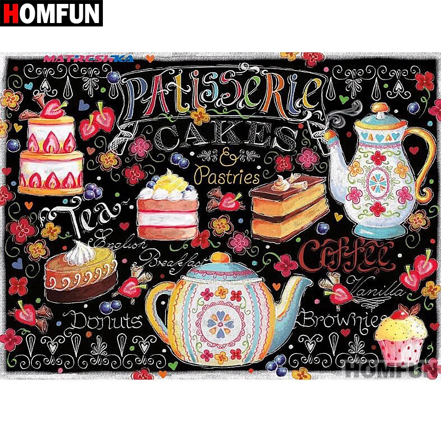 

HOMFUN Full Square/Round Drill 5D DIY Diamond Painting "Dessert tea set" Embroidery Cross Stitch 5D Home Decor Gift A06973
