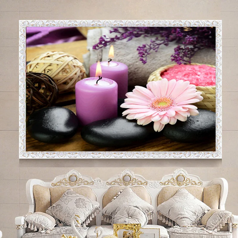 

circular Diamond 5D DIY Diamond Painting "Flower & Candle Stones" Embroidery Cross Stitch Rhinestone Mosaic Painting Gift