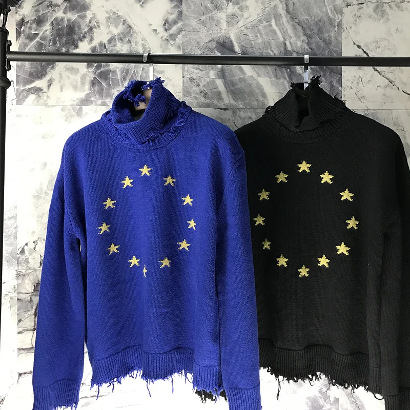 

2018ss Vetements Best Version 1:1 Quality Europen Stars Embroider Turtleneck Sweater Hiphop Women Men Sweaters Pullover Outwear