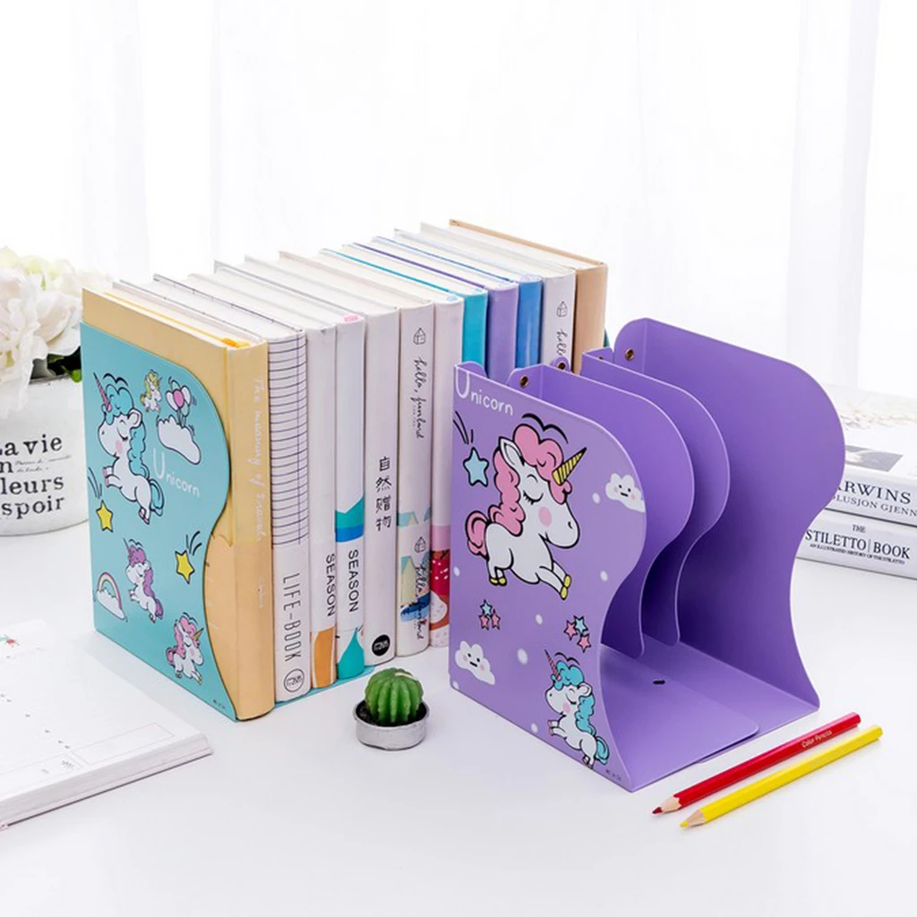 Unicorn Bookends Metal Iron Adjustable School Books Holder Stand Desk Heavy