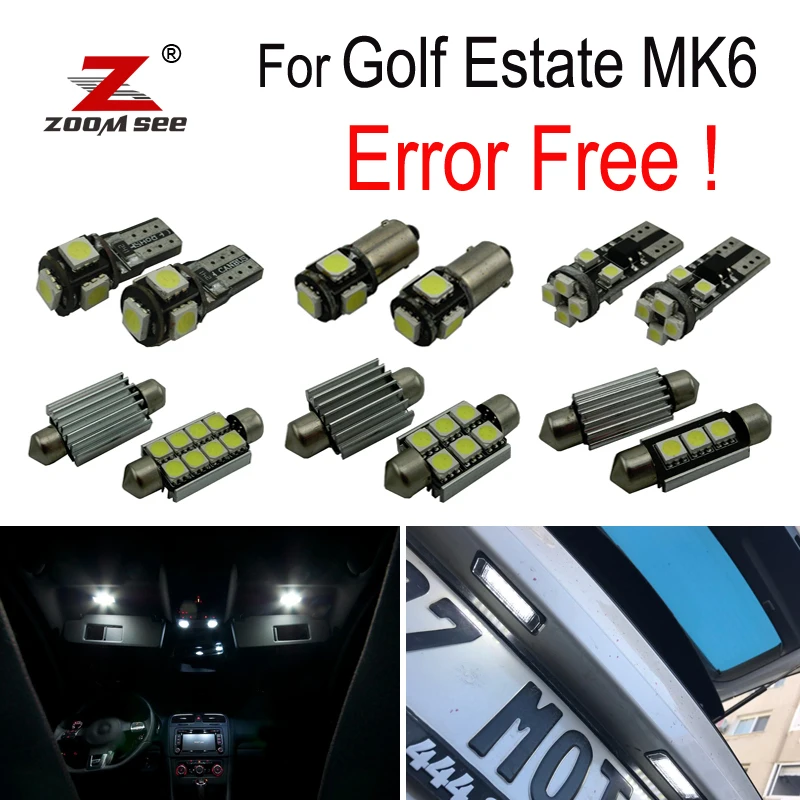 15pcs LED license plate lamp + Decoder for VW Golf Estate 6 Golf Wagon VI MK6 LED interior lights bulb (2010-2013)