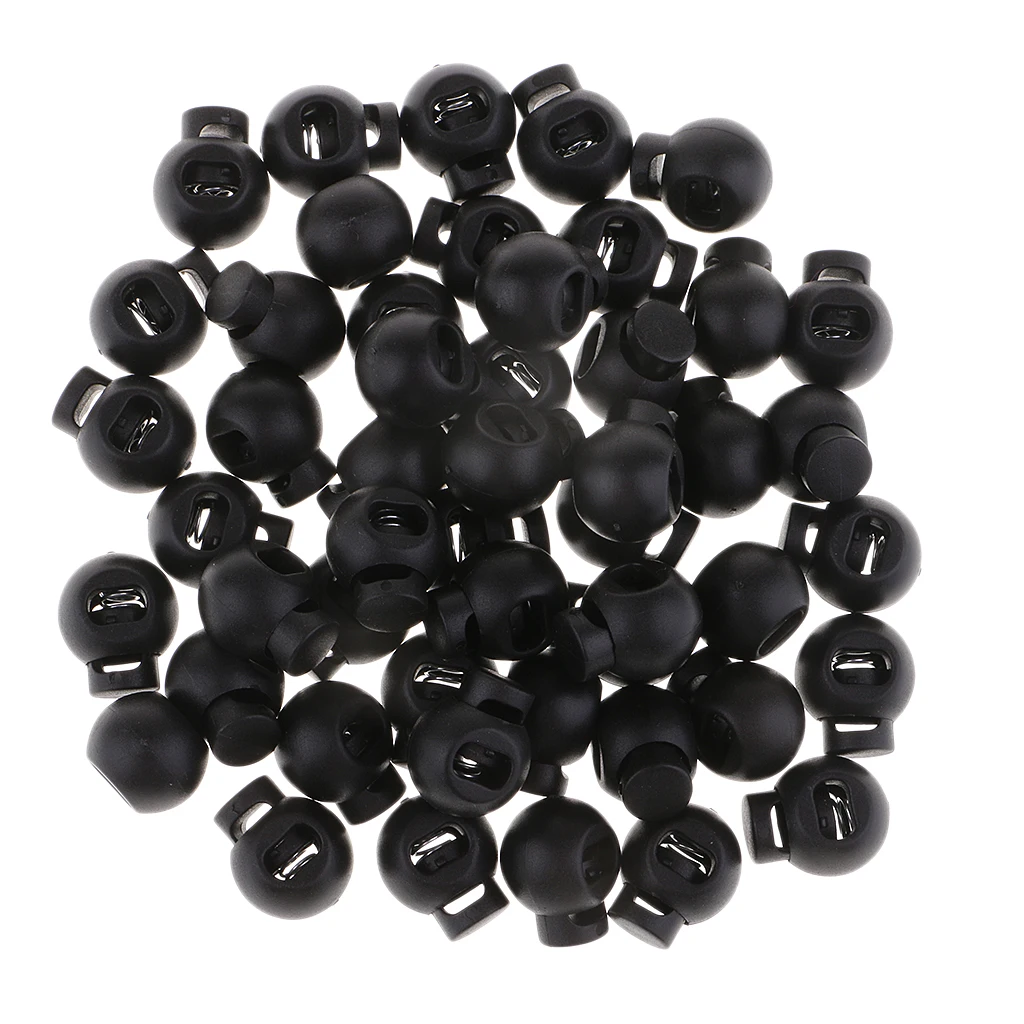  50Pcs Plastic Spring Cord Lock End Round Toggle Stoppers for Camping, Hiking, Shoelace Replacement, Sports, Backpacks 15mm