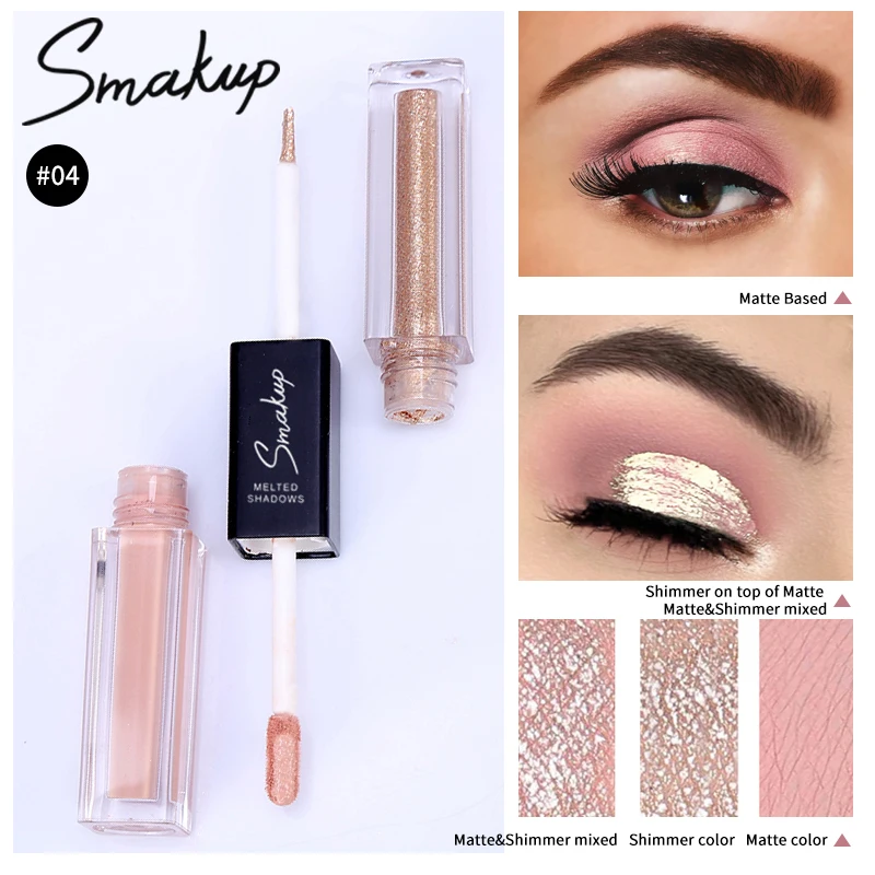 SMAKUP Double Liquid Eye Shadow Brightening Eye Shadow Longlasting Matte Shimmer Eye Shadow Diamond Pearlescent Eye Makeup TSLM1