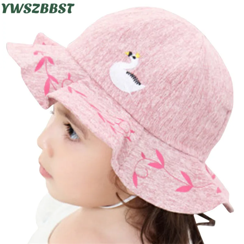 New Spring Baby Hat Girls Sun Hat Cute Swan Toddler Summer Baby Hats Kids Beach Bucket Cap Children Accessories