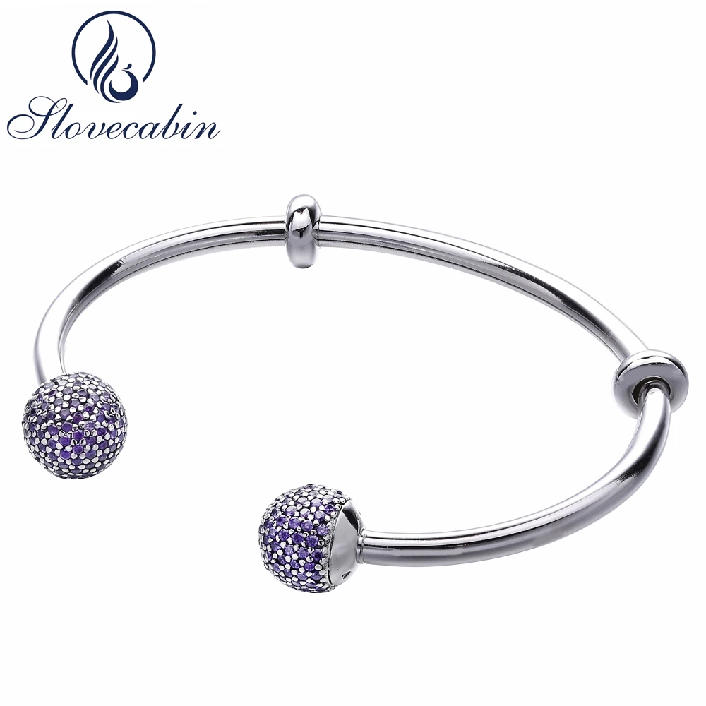 

Slovecabin Christmas Gift 925 Sterling Silver Charms Bracelet For Women Winter Purple Open Bangle Bracelet Silver 925 Jewelry