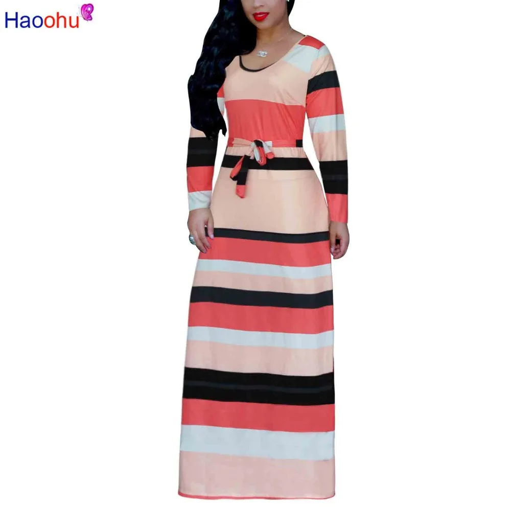 

HAOOHU Summer Striped Dress Women Clothes Plus Size Sundress Casual Bodycon Dresses Elegant Robe Sexy Party long Dress