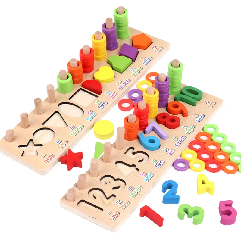 

Children Wooden Montessori Learn To Count Numbers Geometric Shape Cognition Matching Baby Early Education Teaching Aids Math Toy