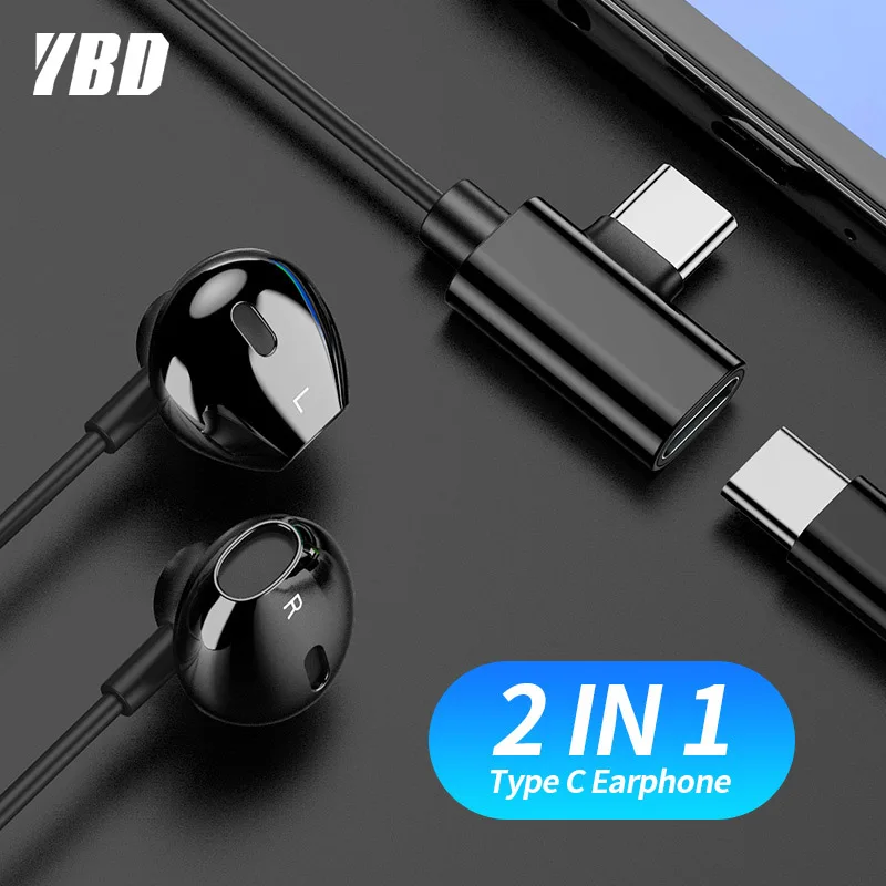 

YBD Metal Type C in-ear Earphone high quality Hifi Stereo headset Microphone Wired inear earphone type c for Samsung Huawei LG